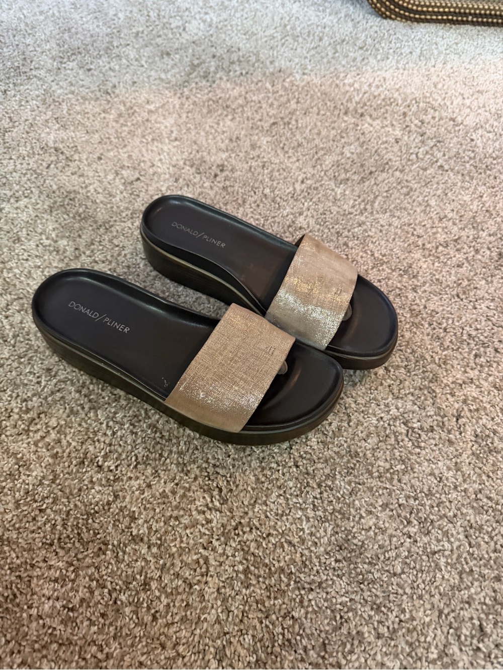 Donald J. Pliner Gold Metallic Slide Sandals with Black Footbed